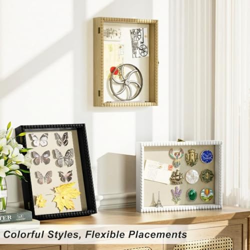 Love-KANKEI Shadow Box Frame 11x14, Deep Large Shadow Box Display Case with Unique Beads Door and Glass Window, Wood Memor...