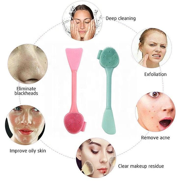 2PCS Silicone Facial Cleanser Tool,Silicone Face Manual Beauty Tools Facial Cleanser Soft Bristle Cleaning Tool Double-Sid...