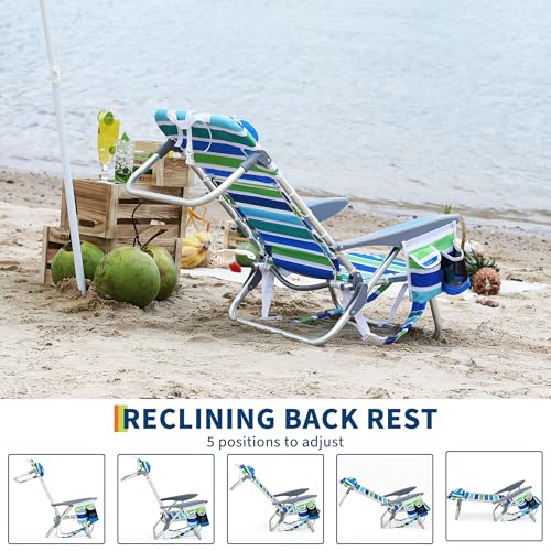 GarveeLife Backpack Beach Chair for Adults 2 Pack, Lightweight Portable Lay Flat Folding Beach Chair with 5 Positions, Bac...