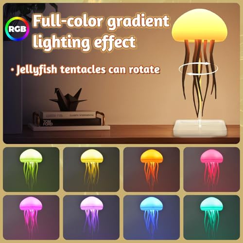 LED Jellyfish Lamp RGB Gradient Jelly Fish Light with Dancing Legs and Touch Sensor Rechargeable Cute Desk Lamp for Bedroo...