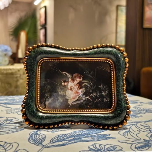 YULINK 2.5x3.5 Small Vintage Picture Frame, Tiny Antique Blackish Green Ornate Photo Frame, for Tabletop and Wall Display,...