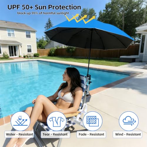 GZWKEAK Beach Chair Umbrella with 360° Adjustable Clamp, 45in UPF 50+ Portable Folding Sun Shade for Outdoor Camping Wheel...