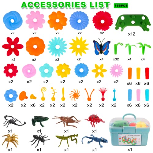 Birthday Toys Gifts for 2 3 4 5 6 Years Old Toddler Girls Boys, 156 PCS Insect Flower Garden Building Educational STEM Lea...