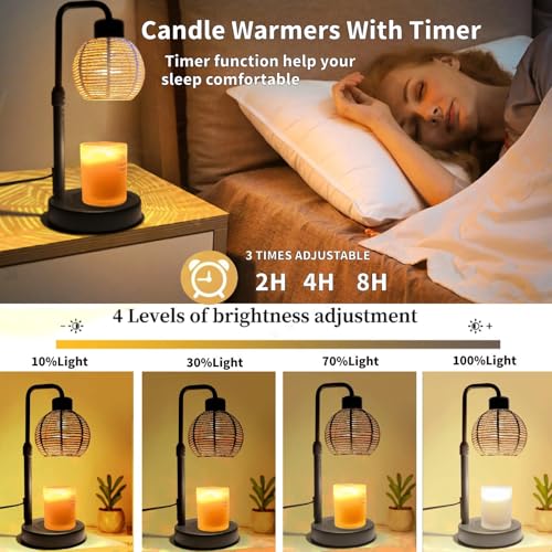 Candle Warmer Lamp, Candle Lamp with Timer Wax Melts Warmer - Dimmable & Height Wax Warmer Lamp for Melting Heating Jar Ca...