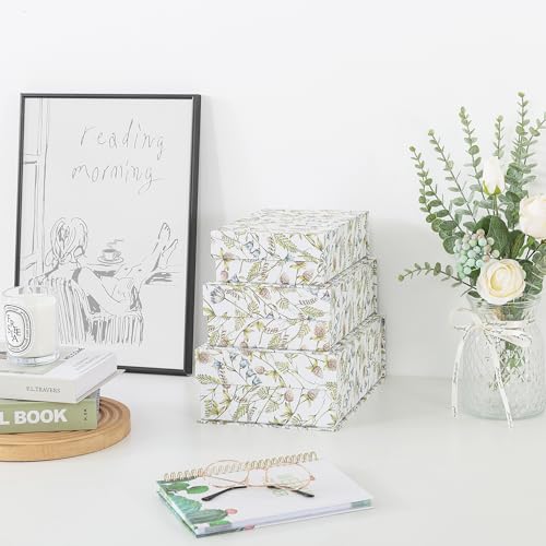 Soul & Lane Decorative Cardboard Storage Boxes, Set of 3 Floral Pattern Keepsake Boxes with Magnetic Closure, Nesting Memo...