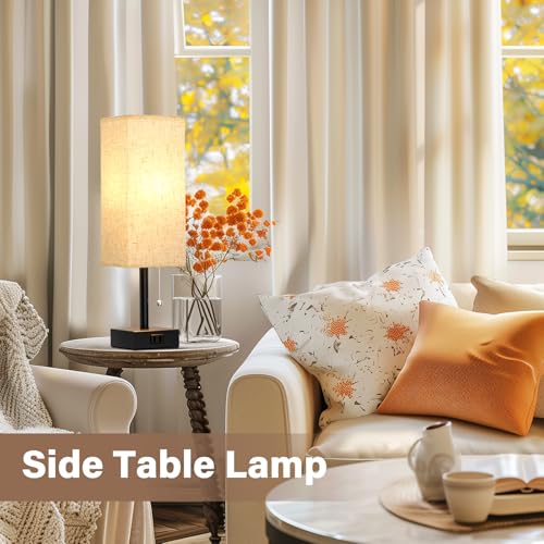Bedside Table Lamps for Bedroom Set of 2 - Small Rectangular Nightstand Lamp with AC Outlet Charging Port, 3 Color Tempera...