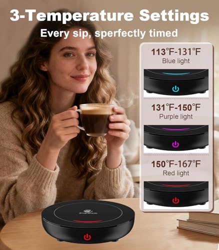 Kepwam Coffee Mug Warmer for Desk, 3-Temp Fast Heating Cup Warmer with 6H Auto Shut Off, LED Light & Smart Candle Warmer f...