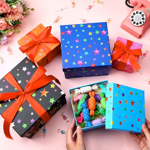 Geyoga 5 Pcs Birthday Gift Boxes Square Nesting Boxes with Lids Square Box 5 Assorted Sizes Stackable Gift Box for Birthda...