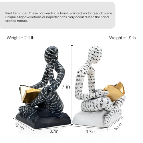 Heavy Duty Book Ends for Shelves, Thinker Decorative Bookends for Heavy Books, Unique Book Stoppers to Hold Book, Bookshel...