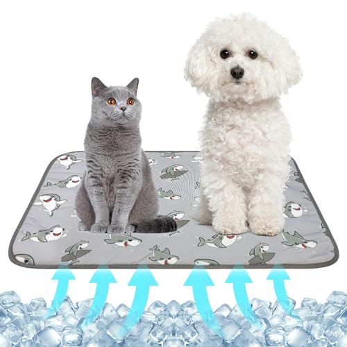 NACOCO Summer Pet Cooling Mat - Cat Dog Cushion Pad Sleeping Cool Sharks Comfortable Soft for Pets Kids and Adults (Grey S...