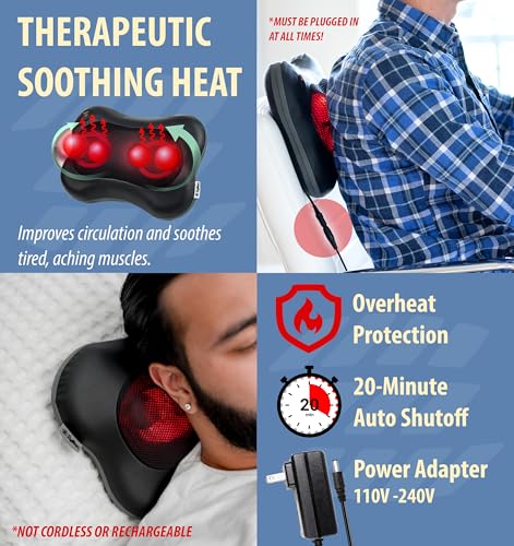 Zyllion Shiatsu Back and Neck Massager with Heat - 3D Electric Kneading Deep Tissue Massage Pillow for Muscle Pain Relief,...