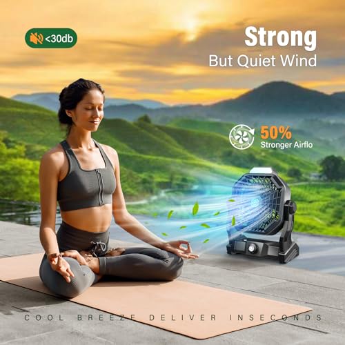 JINLICTE Solar Fan with LED Lantern, Camping Fan with 7W Solar Panel, Rechargeable Solar Powered for Outside, Quiet Batter...