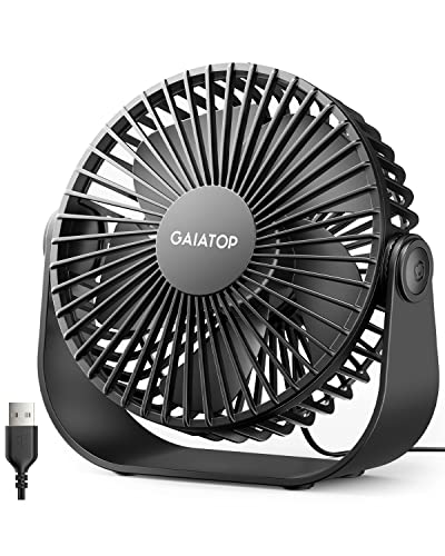 Gaiatop USB Desk Fan, 3 Speeds Strong Airflow, 5.5 Inch Portable 90° Rotate Quiet Cooling, Small Personal Table Fans for B...