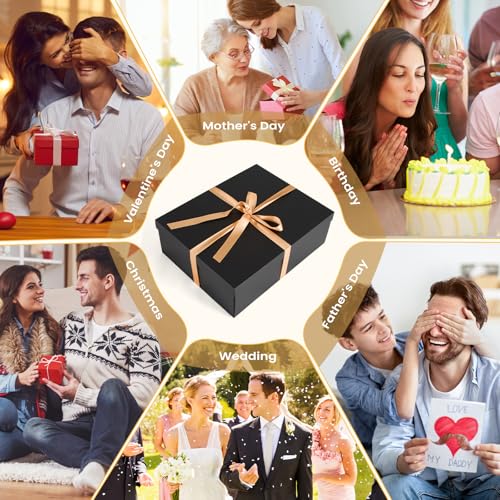 Gift Box, 16.5x13x5.5 inches Large Black Gift Boxes with Lids for Presents, Birthday Box Contains Card Ribbon Shredded Pap...