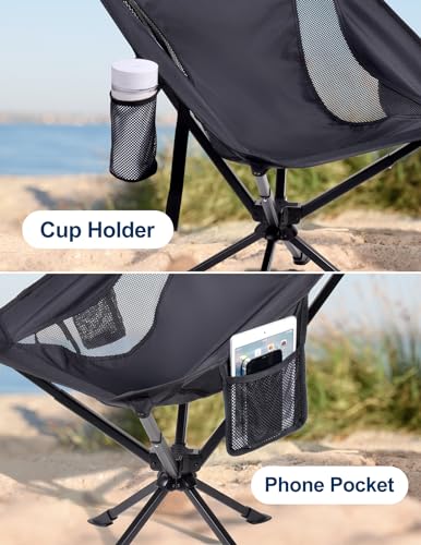Docusvect Swivel Portable Camping Chair for Adults, Fast Setup, Lightweight & Small Folding Chair with Cup Holder, Side Po...