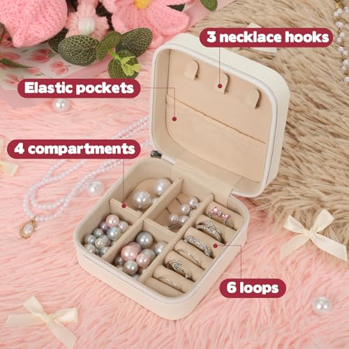 2 Pcs First Communion Travel Jewelry Box, Small Zippered Jewelry Case with Soft Lining, White Square Keepsake Box for Ring...