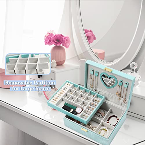Dajasan Jewelry Boxes for Women Girls, Jewelry Organizer Box, 2-Layer Large Velvet Jewelry Box for Rings Necklaces Bracele...