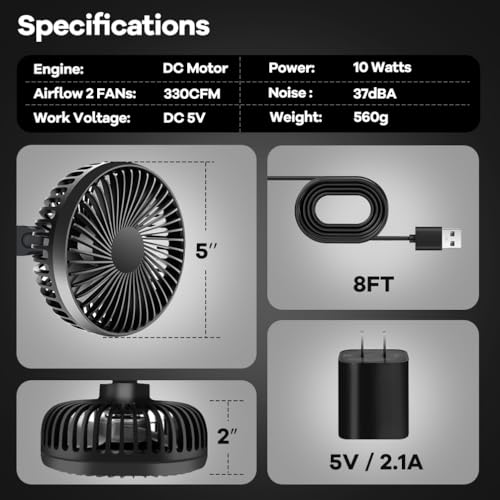 Grow Tent Fan, 5in Two Fans for Greenhouse Plant All Direction Ventilation Circulation Instead of Oscillating, Can Work wi...