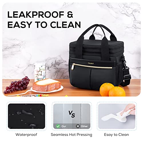 TOURIT Insulated Lunch Box Bag, Double Deck Leakproof Cooler Tote for Work Office Picnic, Expandable Lunch Container, Black