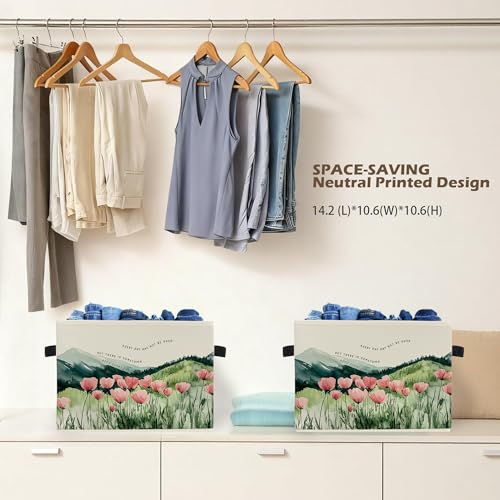 Ghoaoivo Inspirational Mountain Wildflower Storage Box Bins, Motivational Quote Floral Mountain Collapsible Storage Basket...