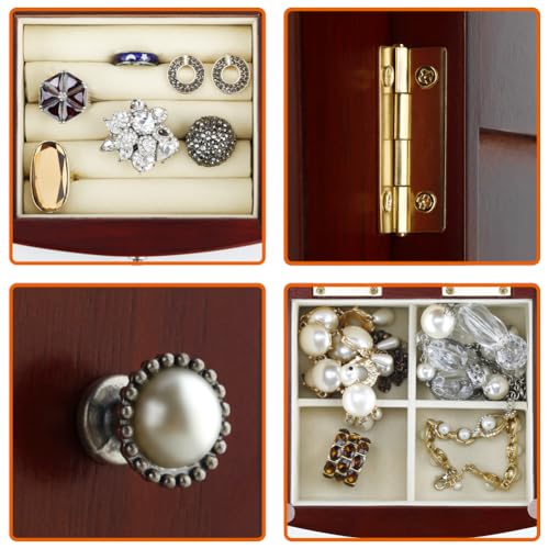 RR ROUND RICH DESIGN Jewelry Box - Made of Solid Wood with Tower Style 4 Drawers Organizer and 2 Separated Open Doors on 2...