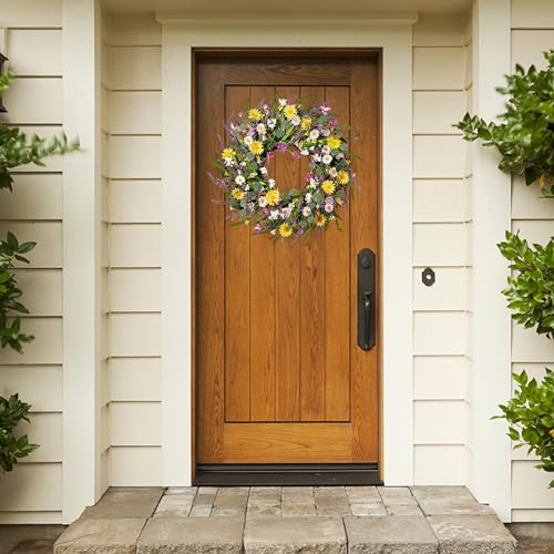Sggvecsy Daisy and Lavender Wreath 24’’ Wildflower Wreath Spring and Summer Artificial Spring Silk Summer for Front Door H...