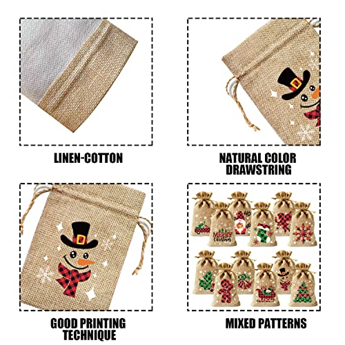 CCINEE 36pcs Christmas Burlap Bags, 4×6 Inch Drawstrings Christmas Linen Goody Gift Candy Bags with Double Jute Drawstring...