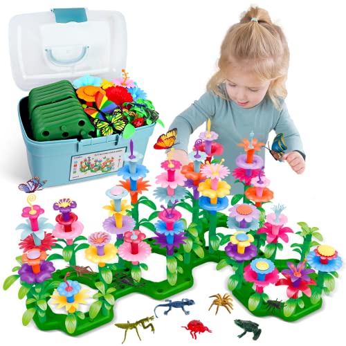 Birthday Toys Gifts for 2 3 4 5 6 Years Old Toddler Girls Boys, 156 PCS Insect Flower Garden Building Educational STEM Lea...