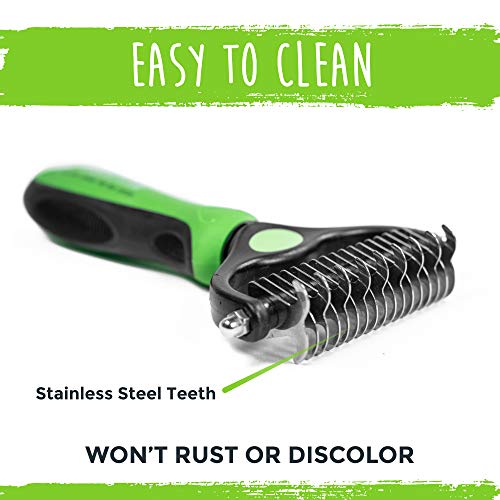 Mighty Paw Dog Grooming Brush - 2-In-1 Dual Sided Comb - Round Tip For Maximum Coat Penetration - Stainless Steel Teeth Th...