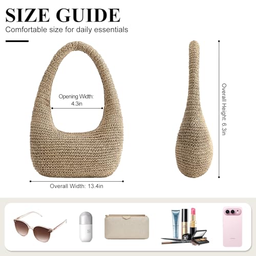 Straw Beach Bag for Women, Summer Tote Bag for Vacation, Hobo Shoulder Bag for Beach Wedding Travel