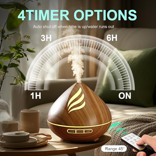 JcrAsZZF Essential Oil Scent Diffuser: 500ML Aroma Diffuser with Remote Control - 14 Colors LED & 2 Mist Modes - 4 Timer S...