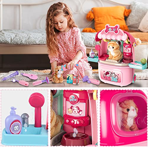 MAGIC4U Pet Cat Care Carrier Suitcase Toy, 29PCS Vet Clinic and Doctor Kit for Kids, Pet Kitty Grooming Feeding Toys, Vete...