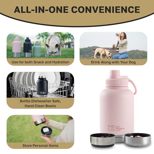 Tail Wagging Love 32oz 3-in-1 Travel Water Bottle for Dogs & Humans, Dual Use, Stainless Steel, Keeps Water Hot 6hrs/Cold ...