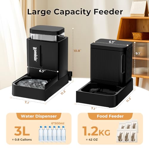 ZOMISIA Automatic Cat Feeder and Water Dispenser Set, 2 in 1 Gravity Cat Food Dispenser with 180 Degree Rotatable, Pet Sel...