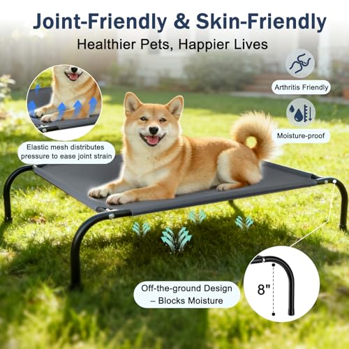 SZEE Raised Dog Bed with Detachable 2-Sided Cooling/Warming Waterproof Mat, Elevated Dog Cot Bed for Small Sized Breeds wi...