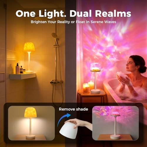 YJHAOTOU Waterproof Shower Lamp with 16 Color Ocean Wave Projector, Rechargeable LED Light with Remote & Touch Control, 3 ...