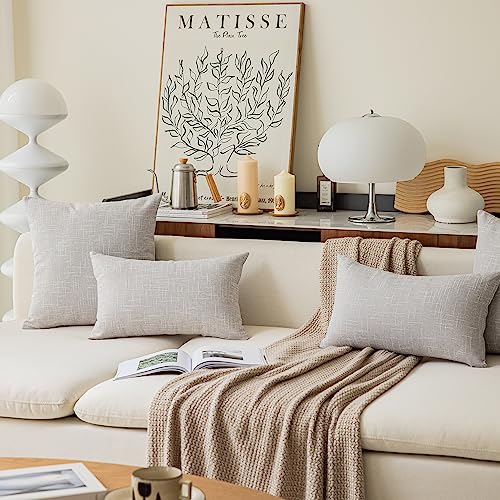 Kevin Textile Decorative Lined Linen Cushion Cover Throw Pillow Case for Bedroom, 24"x24"(61x61cm), Set of 2, Grey White