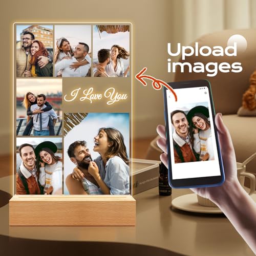 Custom Picture Frame with Photo, Personalized Photo Frame with Night Light, Customized Picture Frames, Personalized Annive...