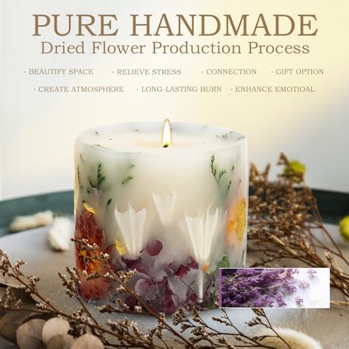 Youkali Scented Candles for Women,Burning Natural Soy Wax candles for home scented,Natural Pillar Candle with Dried Flower...