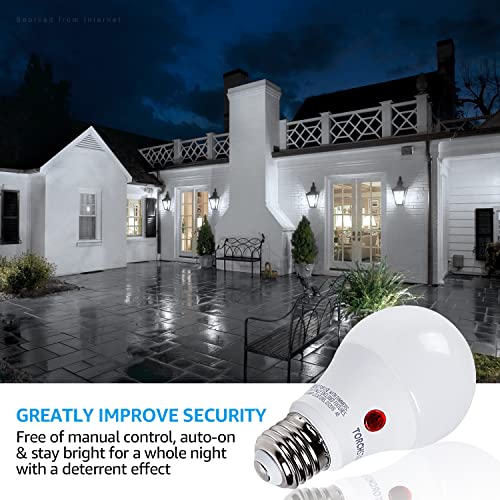 TORCHSTAR Dusk to Dawn Light Bulbs Outdoor, Sensor A19 LED Light Bulb, Auto on/Off Photocell Automatic for Outdoor Lightin...