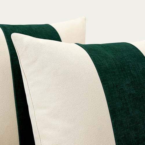 OTOSTAR Set of 2 Cotton Linen Chenille Pillow Covers with Striped Patchwork Modern Minimalist Cushion Covers 12x20 Inch Ge...