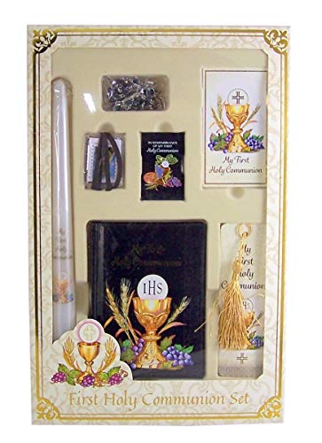 My First Holy Communion Gift Set Bread of Life Deluxe Boxed Gift Set for Boys, Scapular, Rosary, Lapel Pin, Bookmark, Cand...