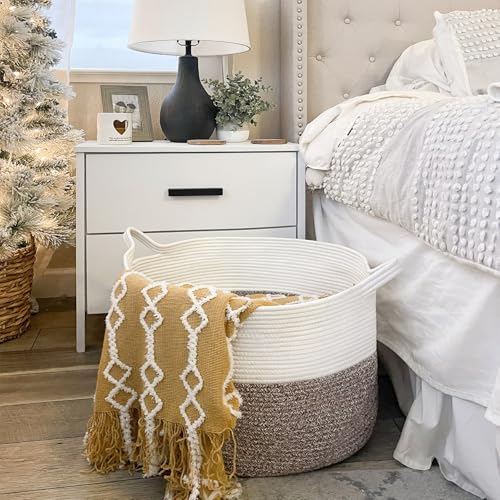 INDRESSME XXXLarge Blanket Basket for Living Room 21.7" x 21.7" x 13.8"-Storage Basket with Handle for Organizing Toy Pill...