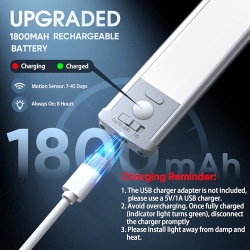 MCGOR 10inch Under Cabinet Lighting, 2 Pack Rechargeable Motion Sensor Light Indoor, 5 Levels Dimmable Magnetic Closet Lig...