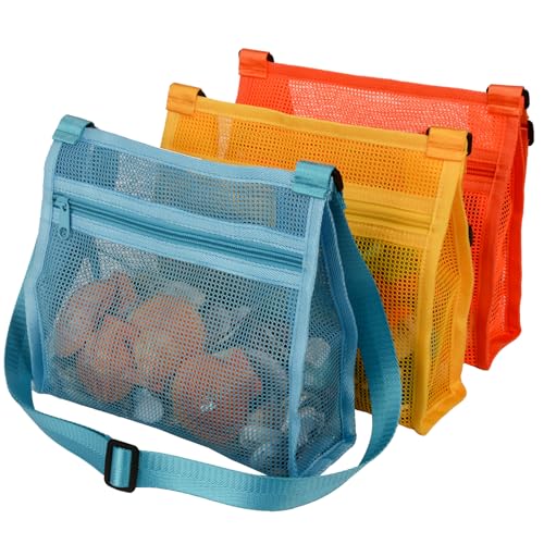 MUYIZI Mesh Beach Bag for Shells Collecting 3 Pack,Shell Bags for Beach, Beach Shell Bag for Kids, Sea Shell Bags for Pick...