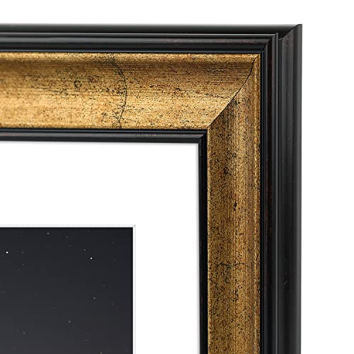 Golden State Art, 9X12 Photo Frame with White Mat for 6X8 Pictures & Real Glass, 1.25-Inch Wide, Antique Gold