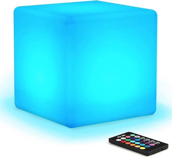 Mr.Go Rechargeable LED Color-Changing Light Cube 8", Dimmable Soothing Mood Lamp with Remote, 16 RGB Colors 4 Modes, Water...