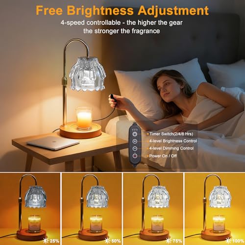 Candle Warmer Lamp with Timer and Dimmer 4-Level Dimmable Flower Light Heat Lamp for Jar Candles Adjustable Height Modern ...