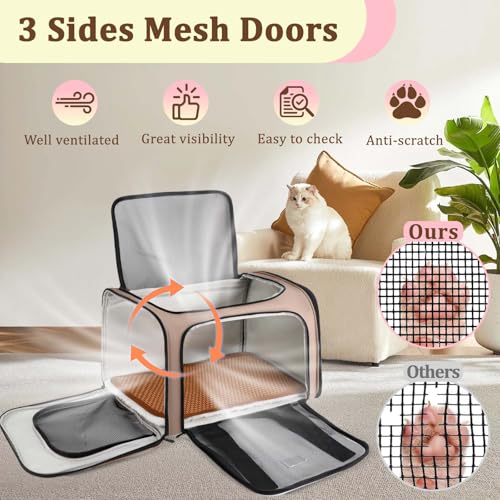 DSDCDJ Cat Carrier Dog Carrier - Soft-Sided Cat Carrier with Plush Pad & Cooling Mat, Easy-Load 4-Side Zipper & 3-Side Mes...
