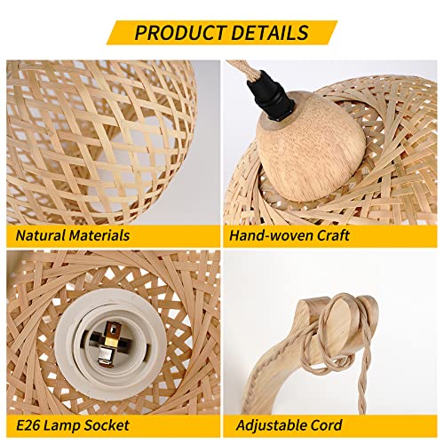 Frideko Bamboo Lantern Plug in Wall Sconces Wicker Wall Lamp with Plug in Cord Hand Woven Rattan Wall Light Farmhouse Rust...
